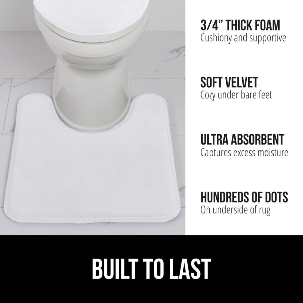 GORILLA GRIP Thick Memory Foam Toilet Rug for Bathroom, U Shaped Washable, Soft Absorbent Velvet Topside Floor Mats, Machine Wash, Cushioned Luxury Rugs for Bath Room, 22.5 x 19.5, White