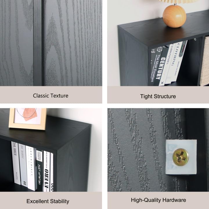 Wooden 8 Cube Storage Organizer with Closed Back Panel,White Shelf Heavy Duty Cubby Storage Organizer with Compartments for Living,Display Shelf,Bookshelf (Black, 8-Cube)