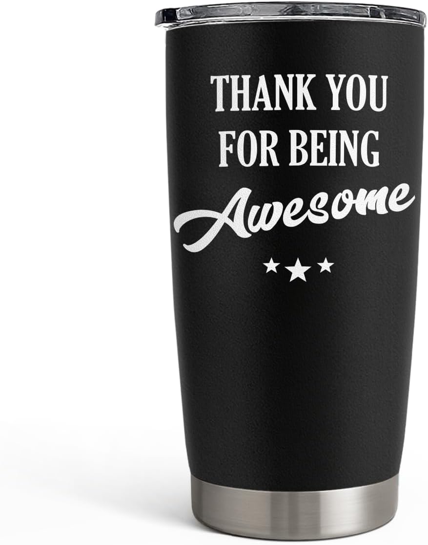 SANDJEST Thank You for Being Awesome Tumbler Gift Set - Birthday, Christmas, Appreciation Inspirational Gifts for Women, Men, Coworkers - 20oz Stainless Steel Insulated Coffee Travel Mug