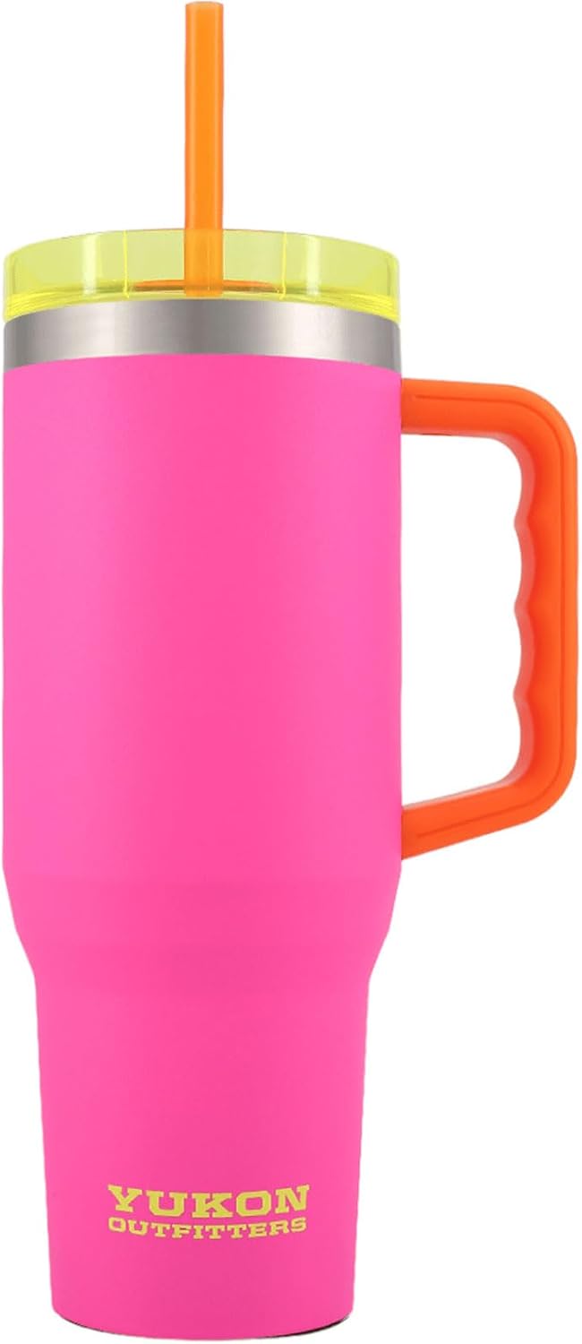 Yukon Outfitters Fit Forty 40oz Double Wall Vacuum Insulated Stainless Steel Tumbler with Reusable Straw & Ergonomic Handle | For Hot or Cold Beverage, Crystal Beach