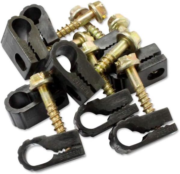 STEREN Coaxial Cable Clips - Cable Holder - Siding Clips for Hanging - Cord Holder for Desk - Cable Clamps - Cord Clip - Wire Organizer Clips - Tv Mount Screws (Black, 200 Count - Single Screw)