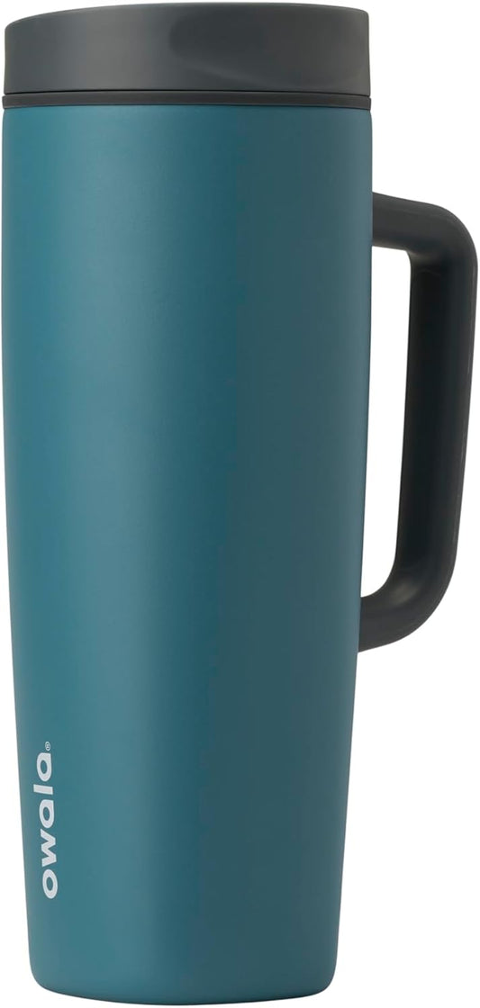 Owala SmoothSip Slider Stainless Steel Insulated Travel Mug with handle, 100% Leak Proof, For Hot and Cold Drinks, Travel Friendly with Sliding Lock Lid, 24 oz, BPA Free, Leak Proof, High Dive