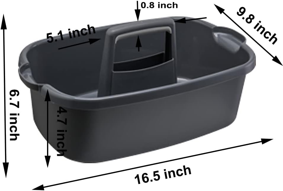 Large Plastic Cleaning Supply Caddy with Handle, Portable Cleaning Tool Storage Tote for Dorm, Bath, Pantry (Dark Grey)