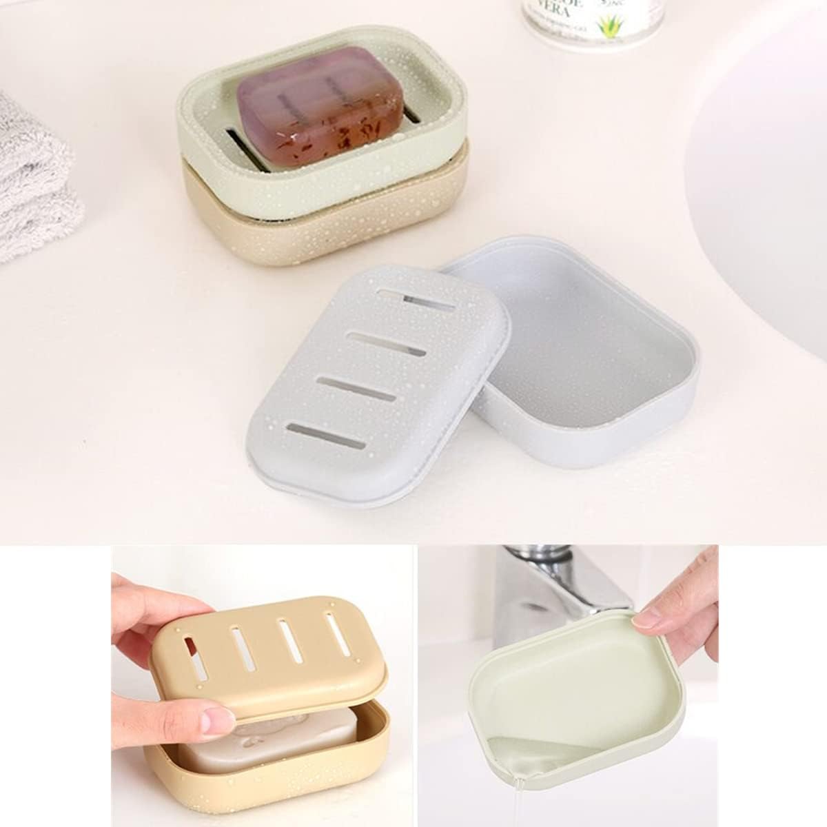 4 Pack Plastic Soap Dish, Soap Container, Double Layer Draining Soap Holder for Shower, Bathroom or Kitchen, C-0060
