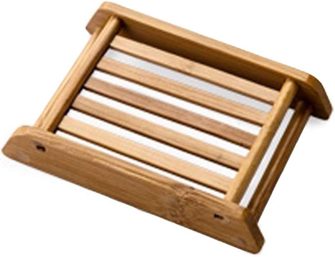 Kaxich 2 Pack Bamboo Wooden Soap Dish Shower Soap Storage Holder Saver Soap Tray Plate for Bathroom Shower Vanities Kitchen Sink