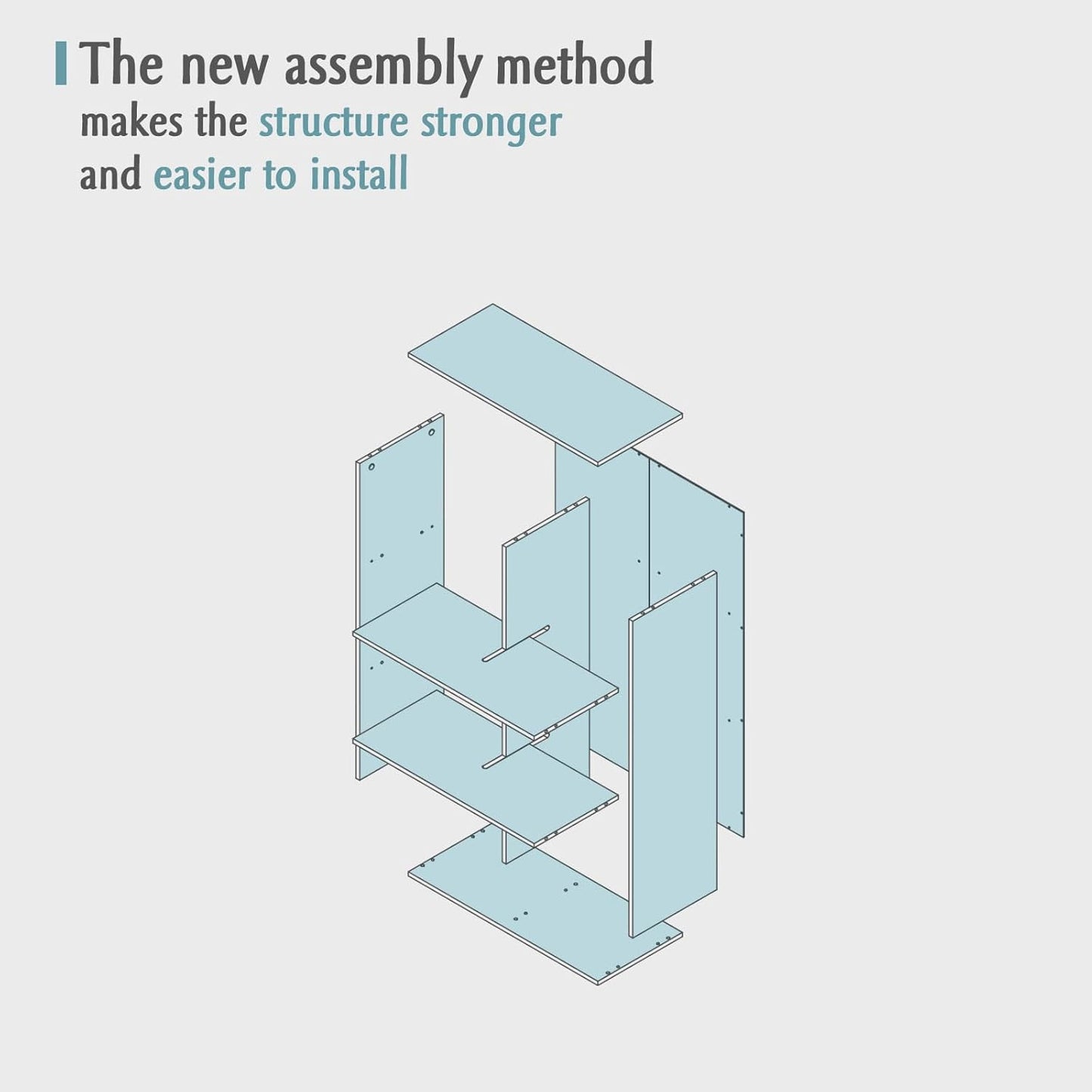 6-Cube Storage Shelf Bookcase - Wooden 3-Tier Floor Standing Open Bookshelf for Home and Office, Display Cabinet, Light Blue