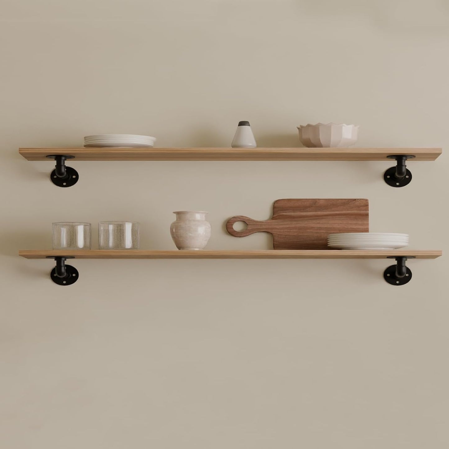 IEO Industrial Pipe Shelving Shelf,Pipe Wall Shelves Wood Shelf,Kitchen Shelves Shelving, 48 Inches Wood Long Floating Shelves for Wall Farmhouse Pipe Book Shelves Natural for Kitchen,Living Room