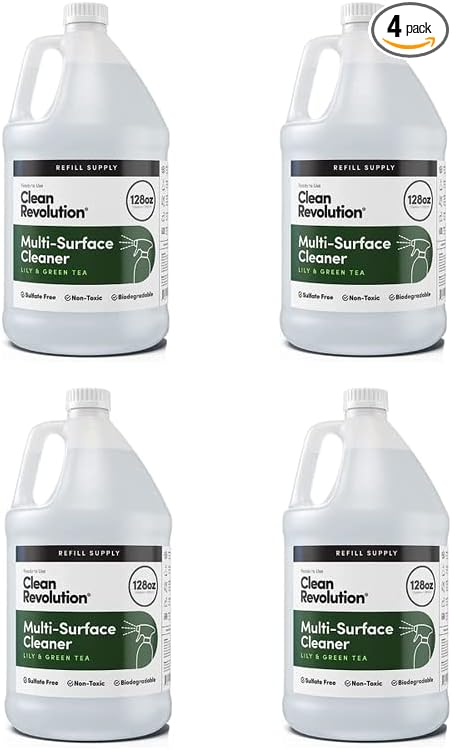 Clean Revolution Multi Surface Cleaner Refill Supply, Non-Toxic, Eco-Friendly & Plant-Based, Ready to Use, Lily & Green Tea, 128 Fl Oz (Pack of 4)