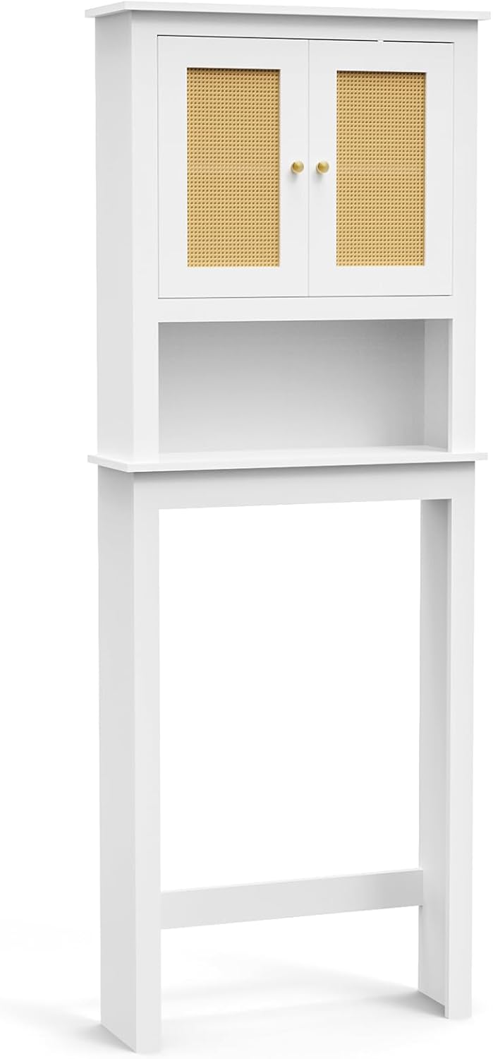 Over The Toilet Storage Cabinet, Behind Toilet Bathroom Organizer with Adjustable Shelves, Above Toilet Organizers with Barn Door, Space Saver for Restroom, Bathroom, Laundry