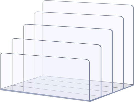 Sooyee File Organizer for Desk, Mail Organizer Countertop,4-Section File Holder for Home Office,Book Organizer,Acrylic Desk Organizer for Letter, Document, Notebook, Binder, Purse, Palette,Clear