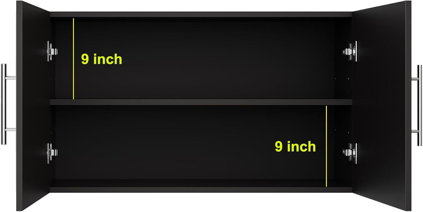 Wall Cabinet, 36" W x 12" D x 20" H Wooden Wall Mounted Storage Cabinet, Double Door Cabinet with Soft Close and Metal Handle and Adjustable Shelf, for Kitchen, Garage, Laundry, Bathroom, Black