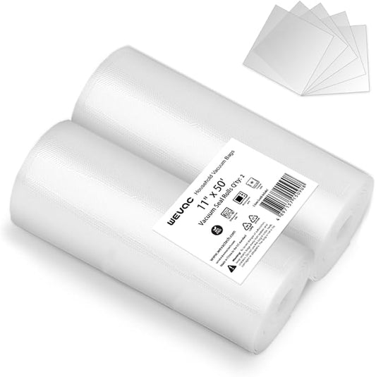 11" x 50' Vacuum Sealer Rolls, 2 Pack-Ideal for Food Storage, Sous Vide, and Meal Prep, Keep Food Fresh and Nutrients, Wevac Lite