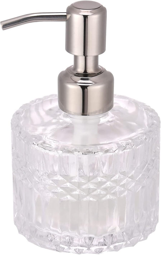 Soap Dispenser with Stainless Steel Pump, Clear Crystal Design, Vintage and Elegant, Refillable Liquid Hand Soap Dish Soap Dispensers for Bathroom Counter, Kitchen Sink (Style 5)