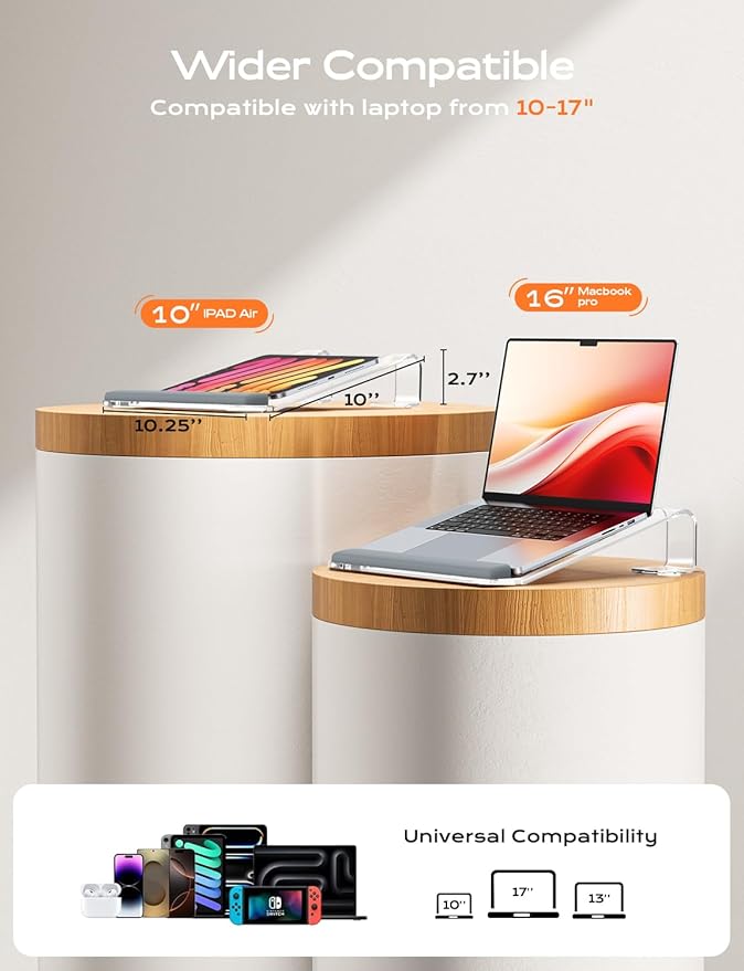 Acrylic Laptop Stand for Desk, Laptop Stand with Wrist Support, Ergonomic Detachable Laptop Riser, Acrylic Protable, Computer Stand for MacBook Air Pro, HP, Dell, XPS, HP (10-17") Laptops