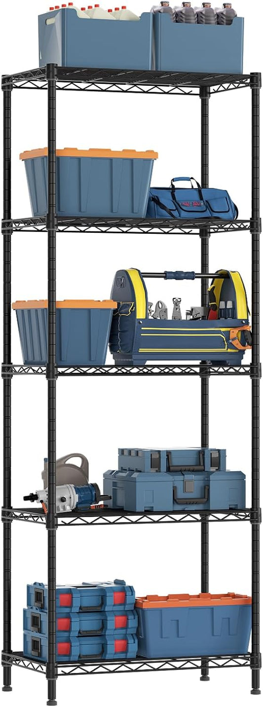 5 Tier Adjustable Storage Shelves Heavy Duty Metal Utility Shelf 750LBS Capacity Wire Shelving Unit Organizer Rack for Home Kitchen Office Bathroom Pantry Room 12" D x 22" W x 59" H Black