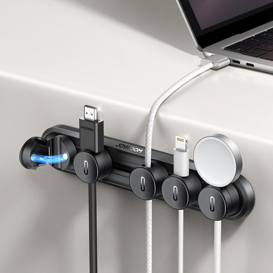 5-in-1 Magnetic Cord Organizer JOYROOM Cable Clips[Adjustable Sliding Track] Under Desk Adhesive Cord Management Wire Keeper for Computer Phone, Office Workspaces Table Organization Home Accessories