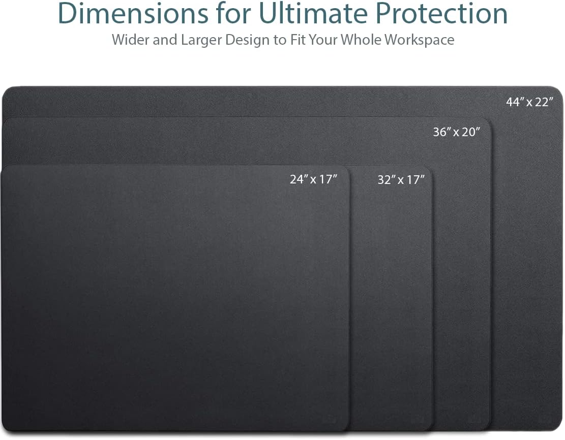 Vine Creations Leather Desk Mat Large 44" x 22", Desk Protector Mat, PU Leather Desk Pad, Large Mouse Pad, Desk Blotter, Desk Pads on Top of Desks, Desk Matt for Desktop, Office Desk Mat (Black)