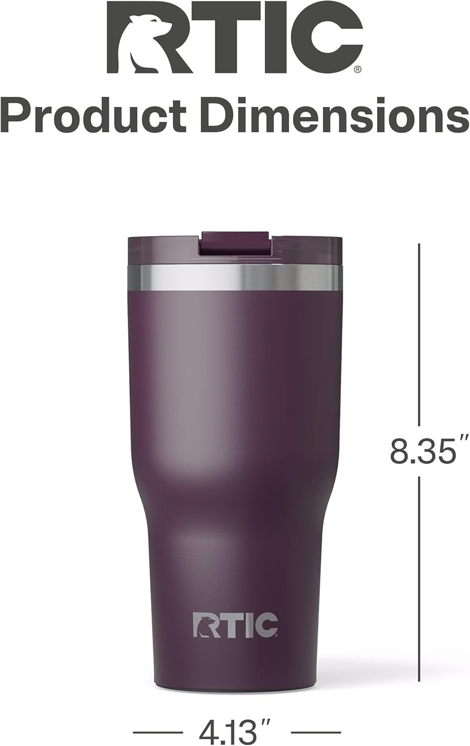 RTIC 30oz Essential Tumbler with Lid, Ceramic Lined, Insulated, Stainless Steel, Metal, Double Wall Vacuum-Insulation, Travel Cup for Iced Coffee, Tea, Hot and Cold Drink, Plum