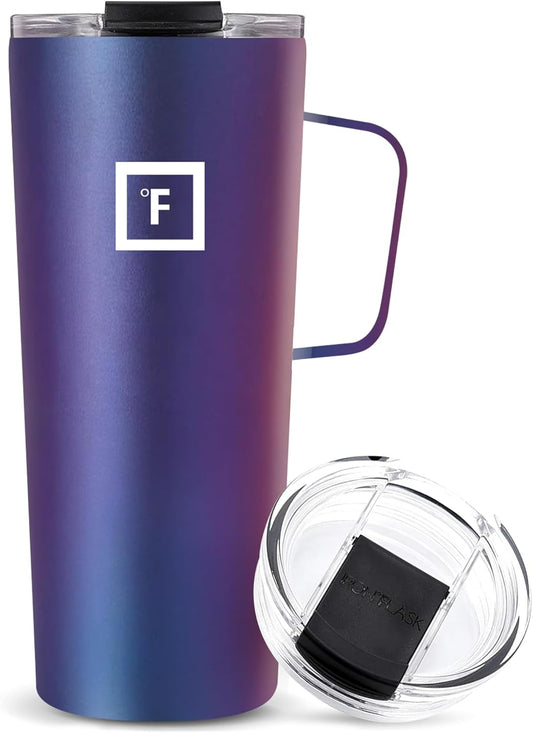 IRON °FLASK Grip Novelty Coffee Mug - Leak Proof, Vacuum Insulated Stainless Steel Bottle, Double Walled, Thermo Travel, Hot Cold, Water Metal Canteen - Aurora, 24 Oz - Classic Bottom