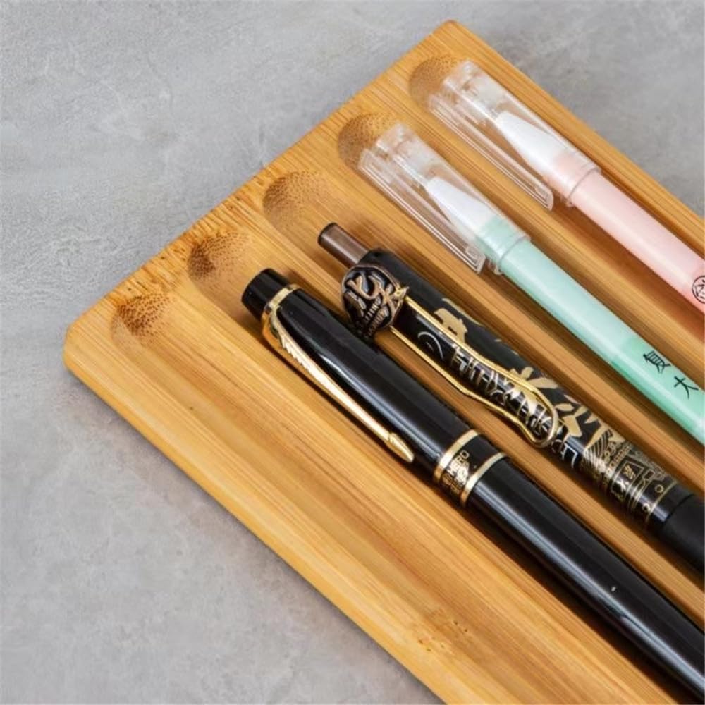 Pen holder Organizer of Office desks,Walnut Desk Pen Stand,Wave Pen Tray Accessory,Teacher Gifts,Suitable for School,Home,Desktop Art Accessories (Log, 5 Grid)