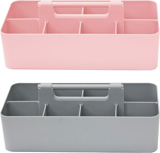 Portable Caddy - Stackable Plastic Caddy with Handle | Desk, Makeup, Dorm, Classroom Art Organizers (Made In Usa) (Indie Pink/Orion Gray)