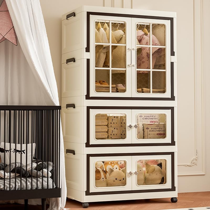 SunSettler Collapsible Storage Bins, 4 Tier Stackable Plastic Storage Cabinets with Lids, Closet Organizers and Foldable Cabinets for Home, Dorm