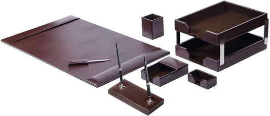 Dark Brown Bonded Leather 9-Piece Desk Set