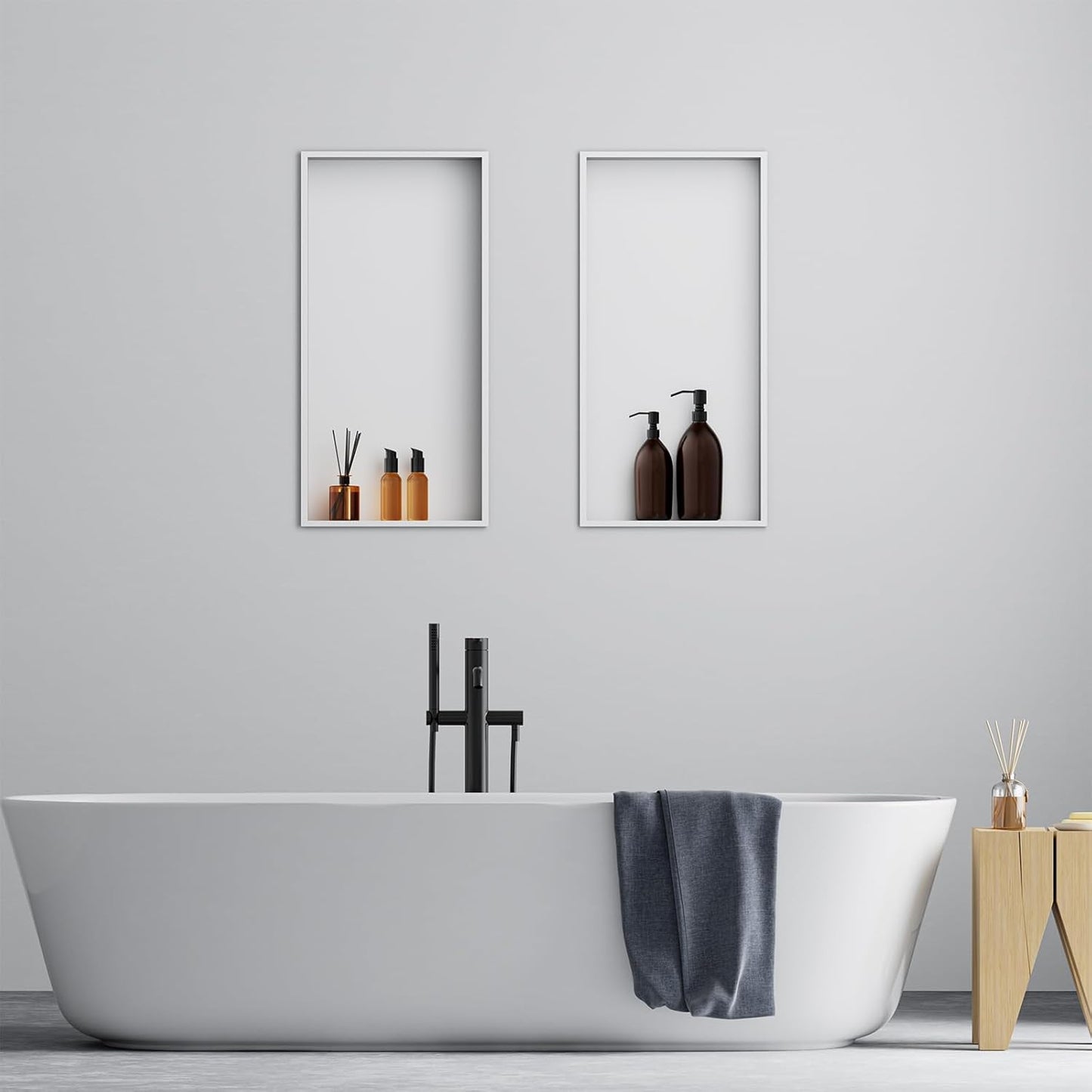 Achelous Stainless Steel Insert Shower Niche 24" X 12" NO Tile Needed, Bathroom Wall Recessed Shelf Organizer, Wall-inserted Shower Caddy, Matte White