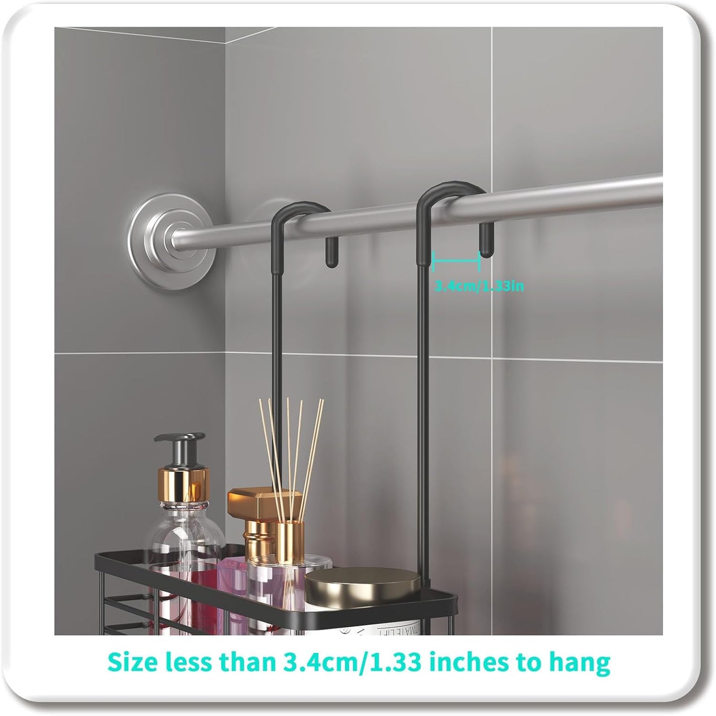 HapiRm Hanging Shower Caddy Organizer - No Drilling Shower Organizer with Hooks, Rustproof & Waterproof 304 Stainless Steel Bathroom Shelves - Black