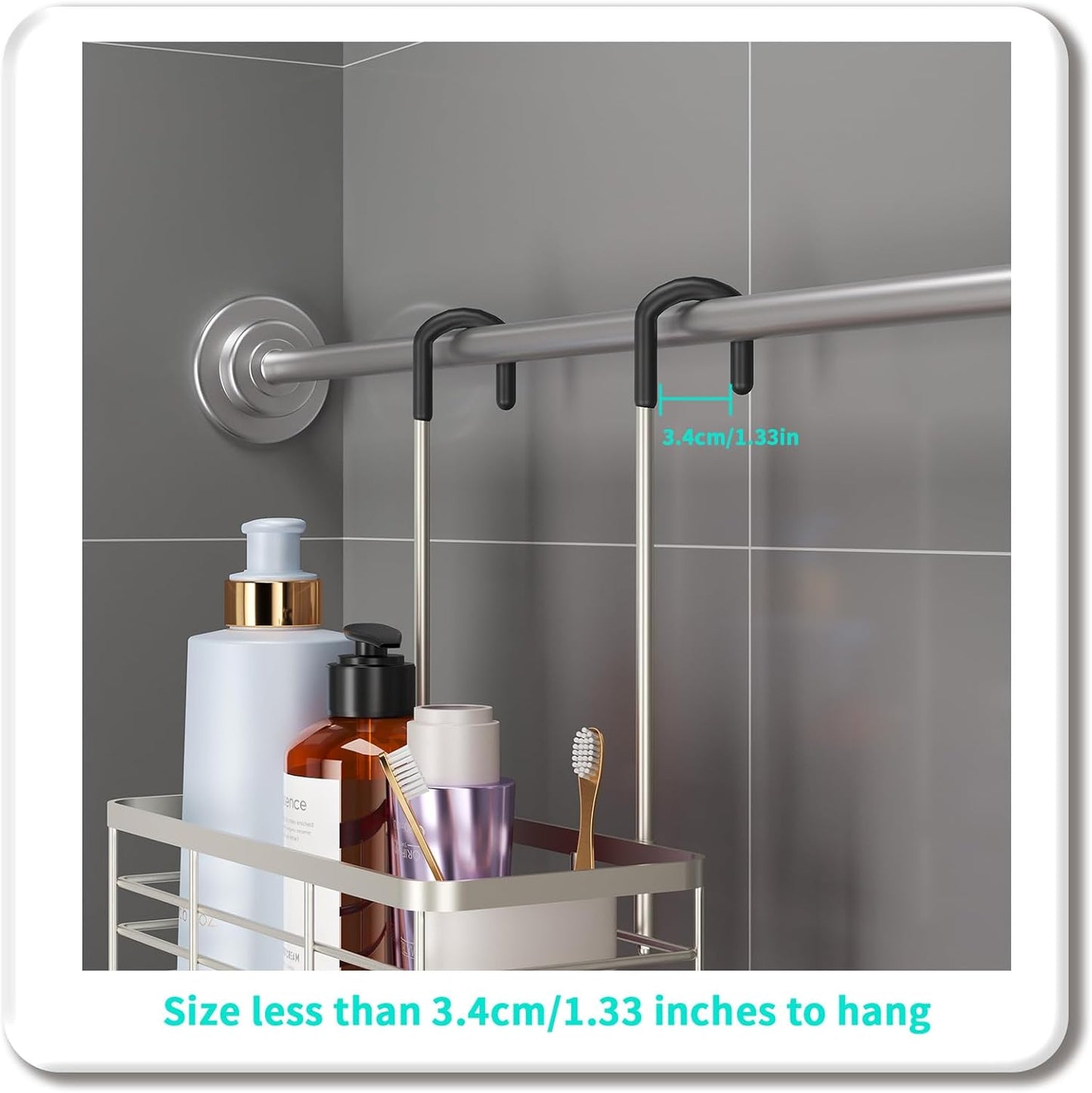 HapiRm Hanging Shower Caddy Organizer - No Drilling Shower Organizer with Hooks, Rustproof & Waterproof 304 Stainless Steel Bathroom Shelves - Brushed Nickel (1 Basket)