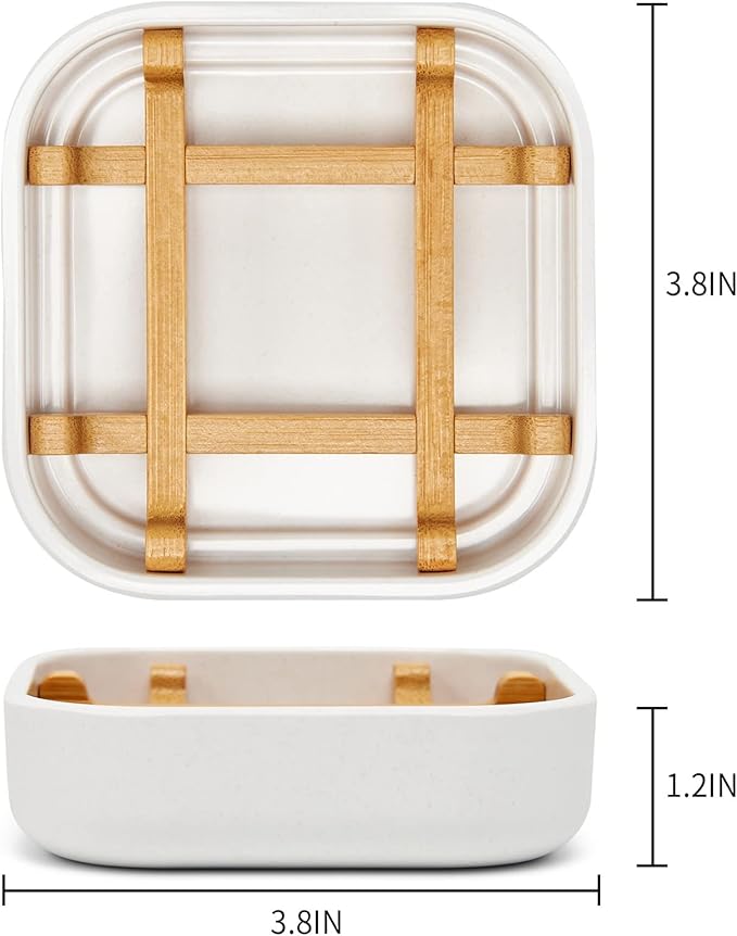 Bamboo Soap Dishes for Bar Soap Holders for Shower for Bathroom Sink Bulk Small Wooden Soap Tray Jabonera Pretty Neat Ventilated Soap Dish Disj Disk, Detachable (Single Rounded White)