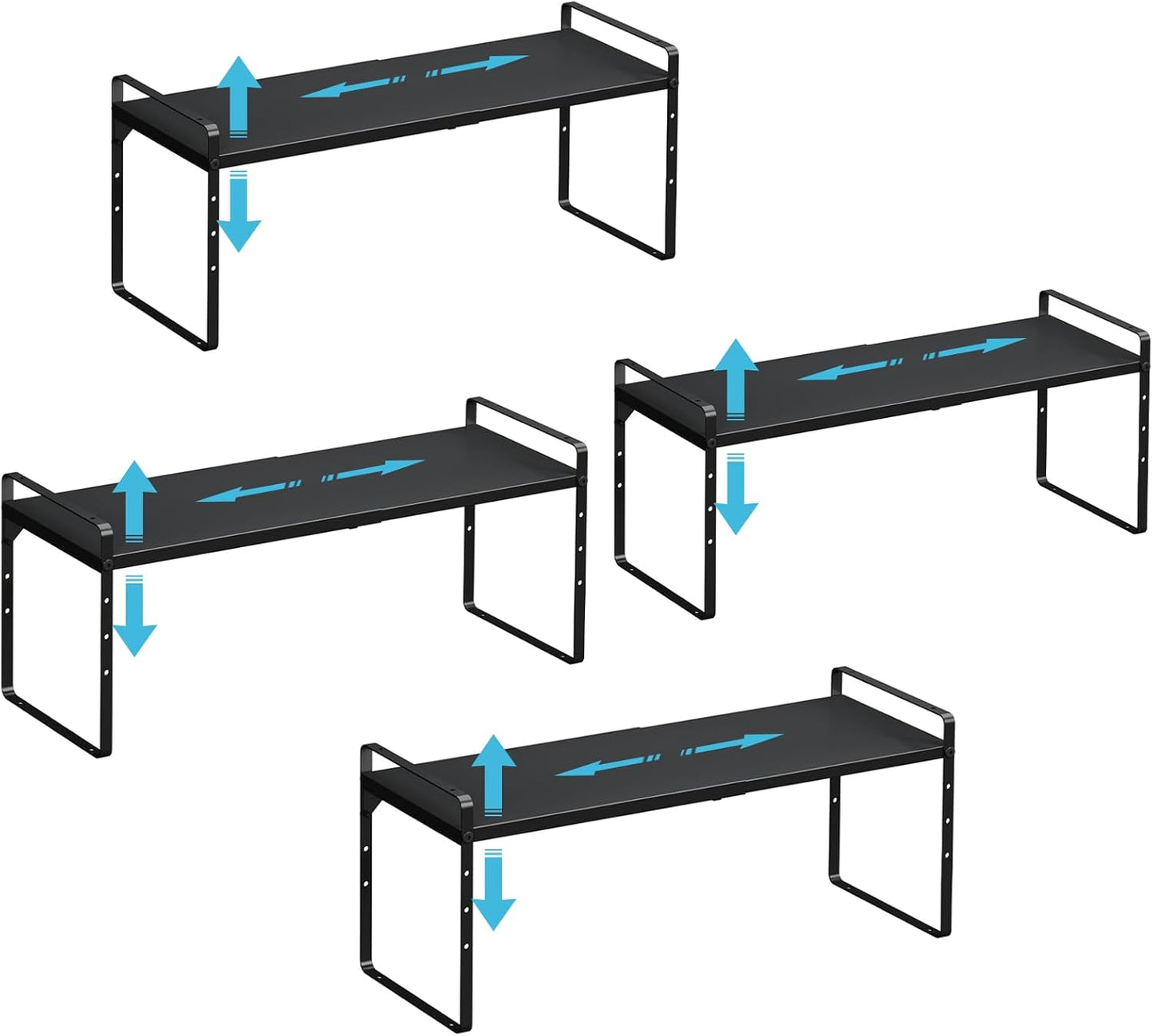 15.5 to 25.5 Inch Kitchen Cabinet Shelf Organizers, Adjustable Kitchen Counter Shelf Organizer, Set of 4 Expandable Countertop Storage Shelves, Stackable Design, 30LBS Heavy Duty, Space Saver
