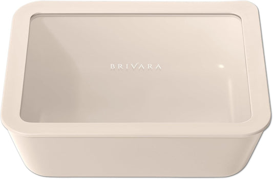 Ceramic Coated Glass Food Storage Container | No PTFE, PFOA, PFAS, and BPA | Reusable Non Toxic Meal Prep Container with Glass Lid | Easy To Store | 11 Cup Rectangle [Crema]