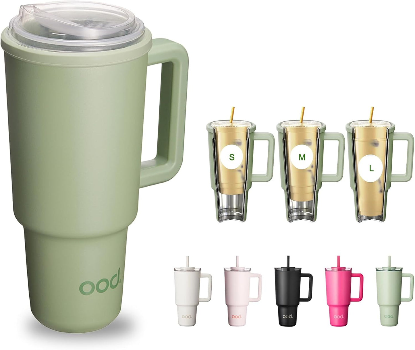 OOD OniVerso 40 oz Stainless Steel Insulated Tumbler with Handle and Straw, Iced Coffee Cup Holder for Disposable Cups, Leak Proof Tumbler, Willow Walk (Green)