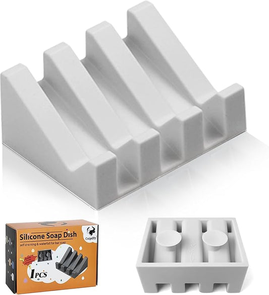 Self Draining Soap Dish,Silicone Suction Cup Soap Holder, Bathroom Soap Dish for Bar Soap,Can Extend Soap Life,Bathroom, Bath Tub, Kitchen Sink(1, Light Grey)