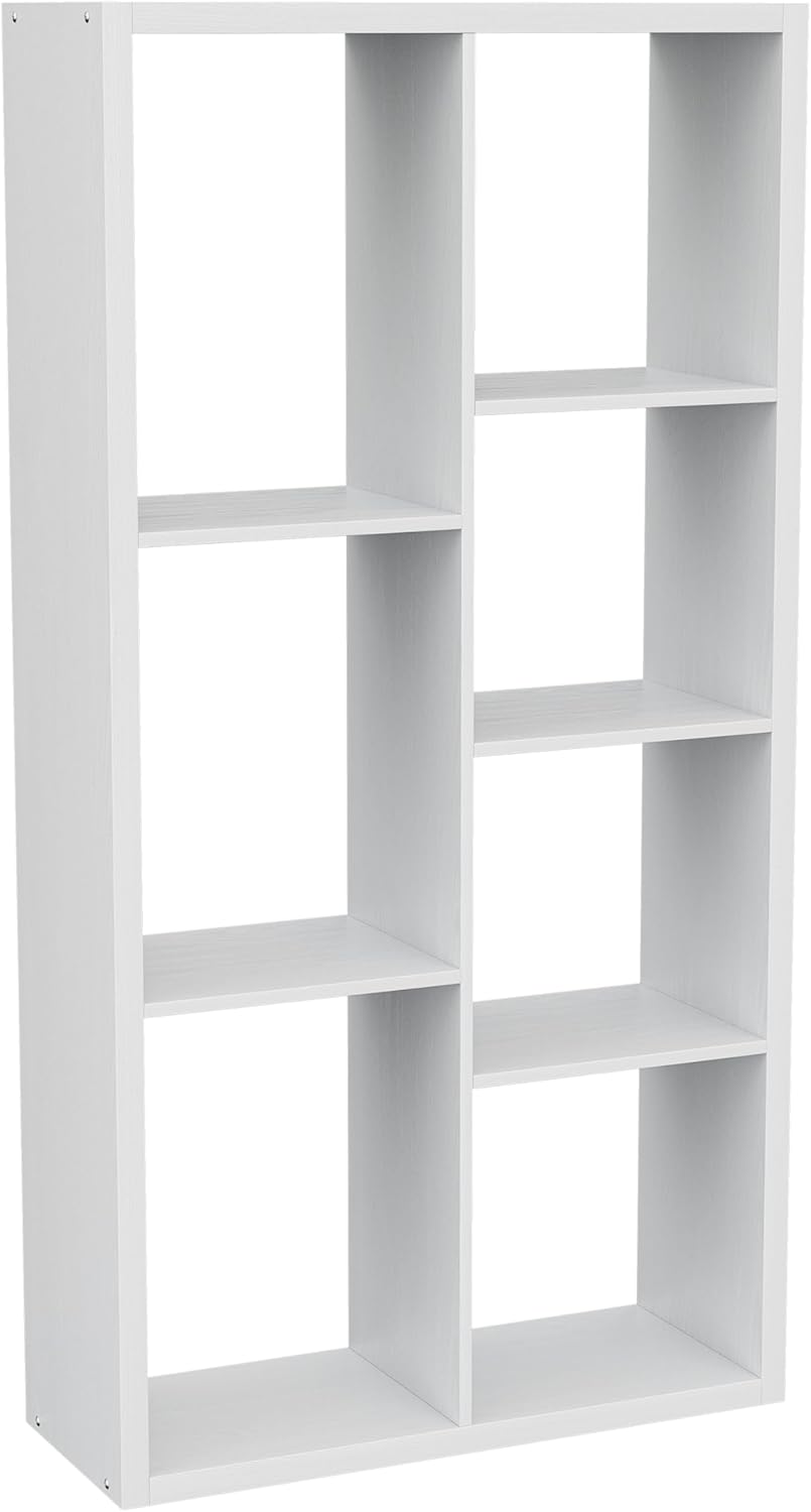 Cube Storage Organizer Bookcase, Decorative 11 inch Open Back Cubical Shelf with Thickened Border, Display Bookshelf for Living Room, Home Office, Sturdy Room (White, 7 Cube)