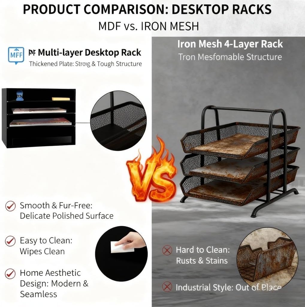 EMERIT Paper Organzier Wood Desktop Organizer Storage Letter Tray File Sorter with Adjustable Shelves for Home Office