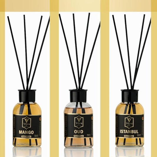 Reed Diffuser Set with Sticks for Home – Bathroom, Bedroom & Office Aromatherapy – Long Lasting Scented Oil Diffuser with Sticks – Luxury Room Fragrance Diffuser, Non-Toxic 110 ml (Mango-Oud-Istanbul)