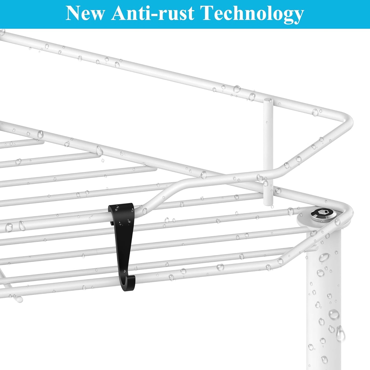 3 Tier Floor Standing Corner Shower Caddy Organizer Shelf with Hooks, Bathroom Shelves Stand Rack, White