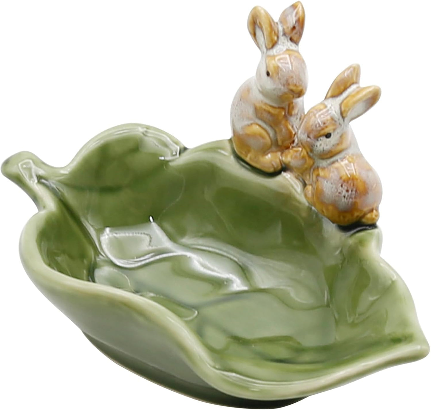 Rabbit Ceramic Soap Dish, Decorative Bunny Soap Plate, Sponge Holder,Key Bowl & Jewelry Tray, Green - Bathroom, Kitchen, Counter Organizer (1 Pack)