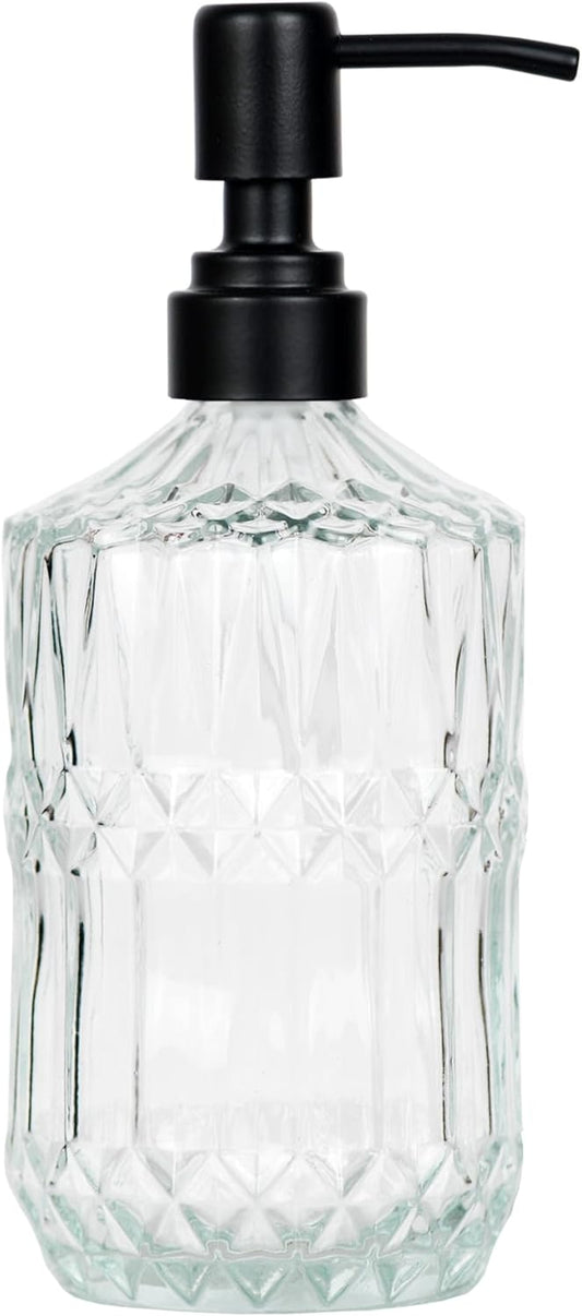 18 oz Clear Thick Glass Soap Dispenser with Black Rustproof Pump, Refillable Bathroom, Kitchen Soap Dispenser for Hand Soap, Body Wash and Lotion (Clear-Black Pump)