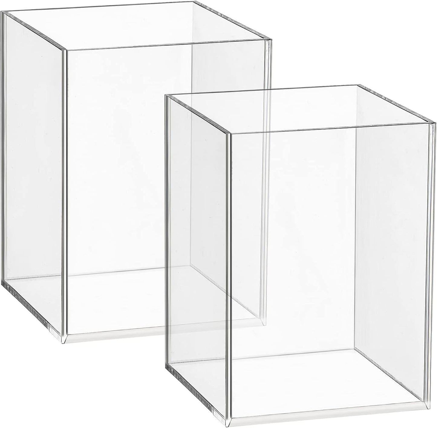 2 Pieces Clear Acrylic Pen Holder & Pencil Cup Clear Makeup Bush Holder Acrylic Desktop Stationery Organizer for Office School Home Desk Accessories - 2 Pack, Square