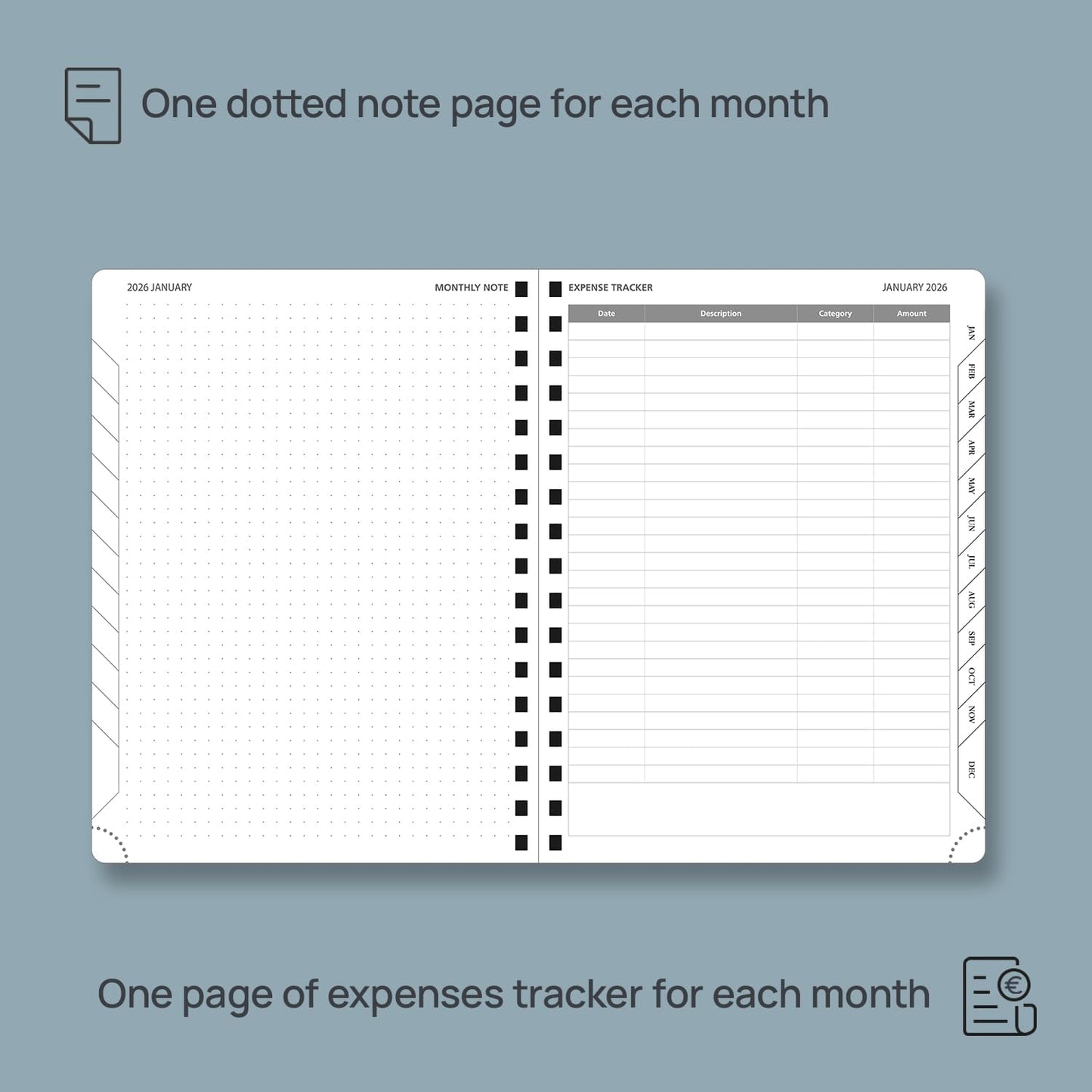 POPRUN Monthly Planner 2026-2027 (Medium 6.5" x 8.5") 18 Months Calendar (Jan 2026 - Jun 2027) - 4 Pages per Month with Expense & Notes, Stair-like tabs, Leather Cover, Sunday Starts - Blue