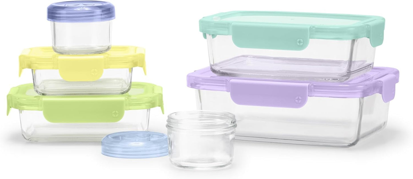 Ello Color Lock 12PC Mixed Glass Food Storage Sets, Leak-Proof Glass Food Storage Containers with Airtight BPA-Free Plastic Lids, Dishwasher, Microwave, and Freezer Safe, Purple Rain