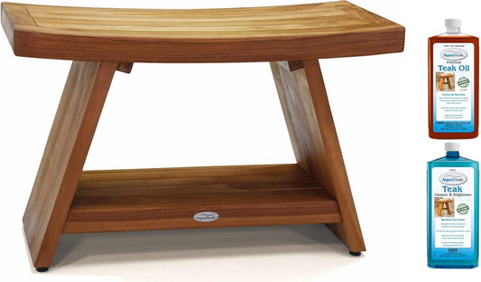 AquaTeak Patented 30" Asia Teak Shower Bench with Shelf & AquaTeak Two-Step Care Kit
