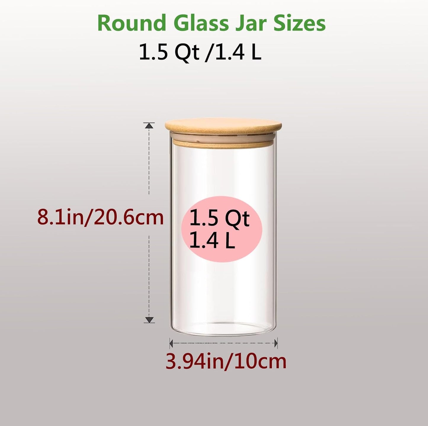 1.5 Qt Round Glass Storage Containers with Lids, Clear Food Storage Container Jar with Sealing Bamboo Lid for Noodles Flour Cereal Rice Sugar Tea Coffee Beans（Round-3Pack ）