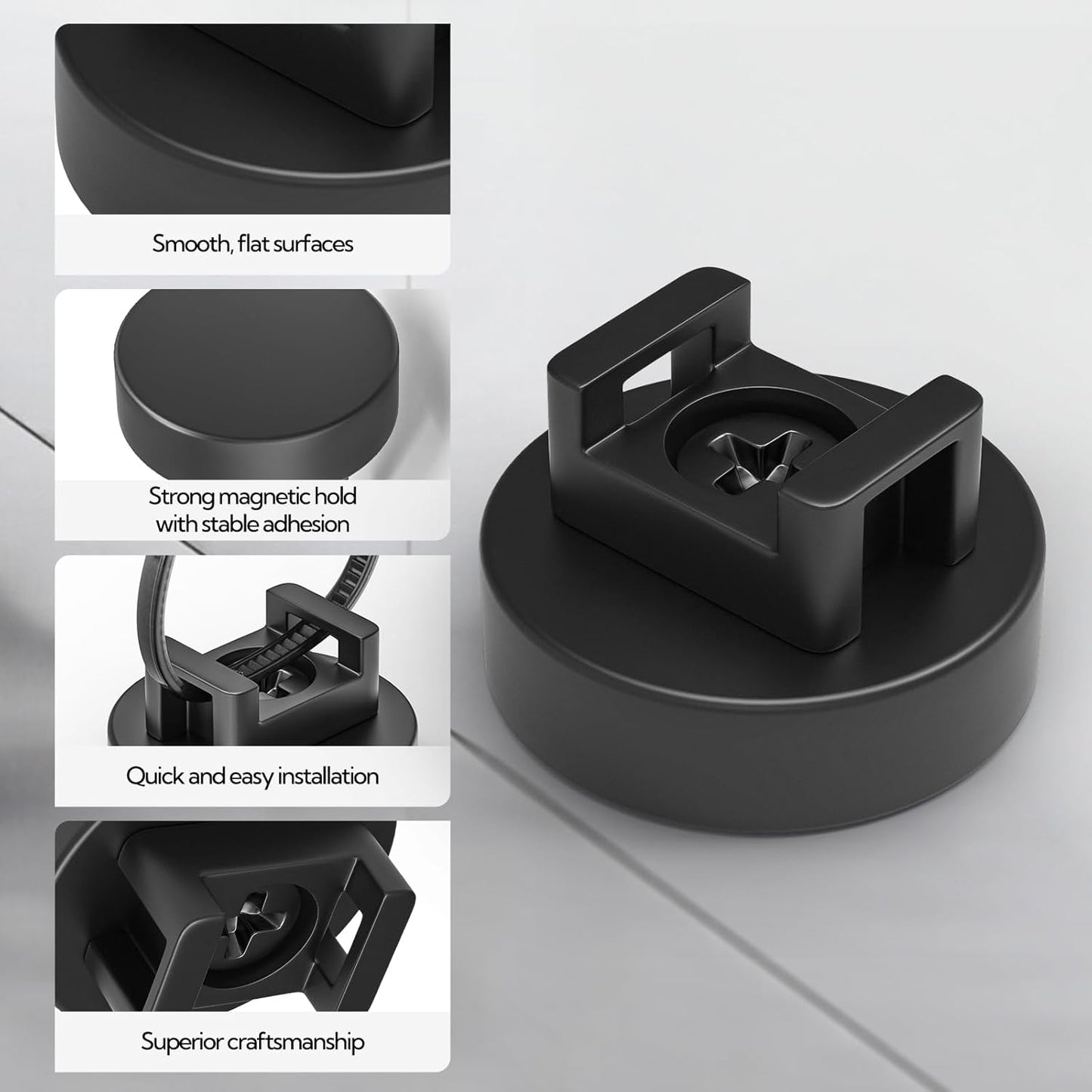 10Pcs Cable Ties Magnetic, Multipurpose Magnetic Wire Clip, Cable Wire Base with 60Pcs Releasable Cable Ties (22 x 16mm)