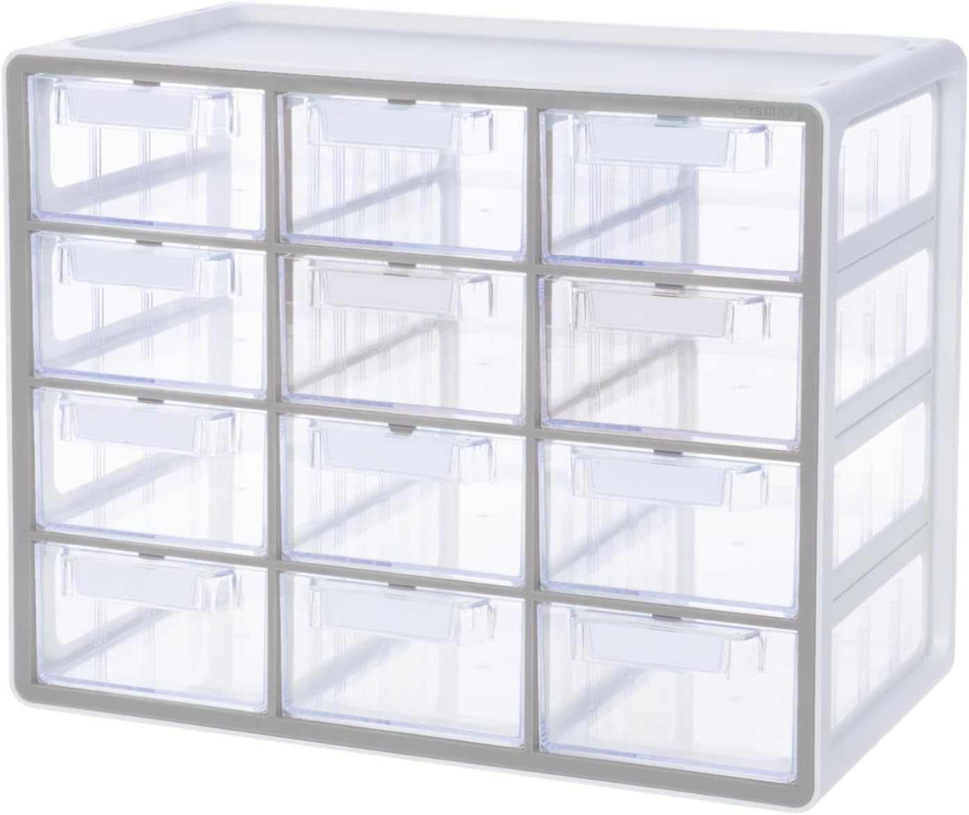 Blue Ginkgo Large 12-Drawer Cabinet – Stackable Clear Organizer for Hardware, Beads, Plastic Bricks, Office, and Craft Storage (Made in Korea, Gray)