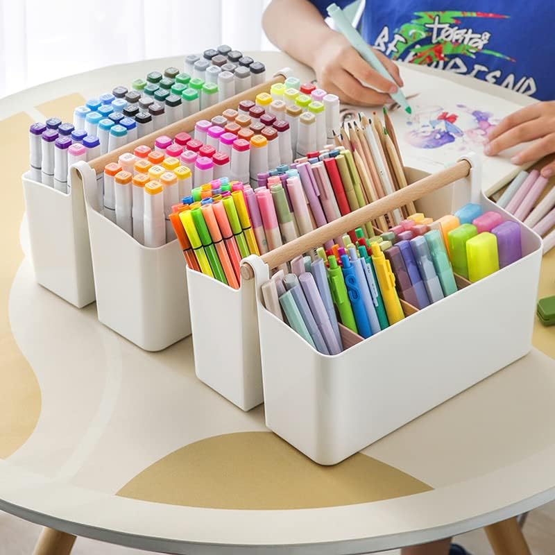 3 pcs Large Portable Caddy with Handle, School Office Art Supplies, DIY Divided Basket for Crafts Colored Pencils Pen Holds Brushes (Pink Dividers)