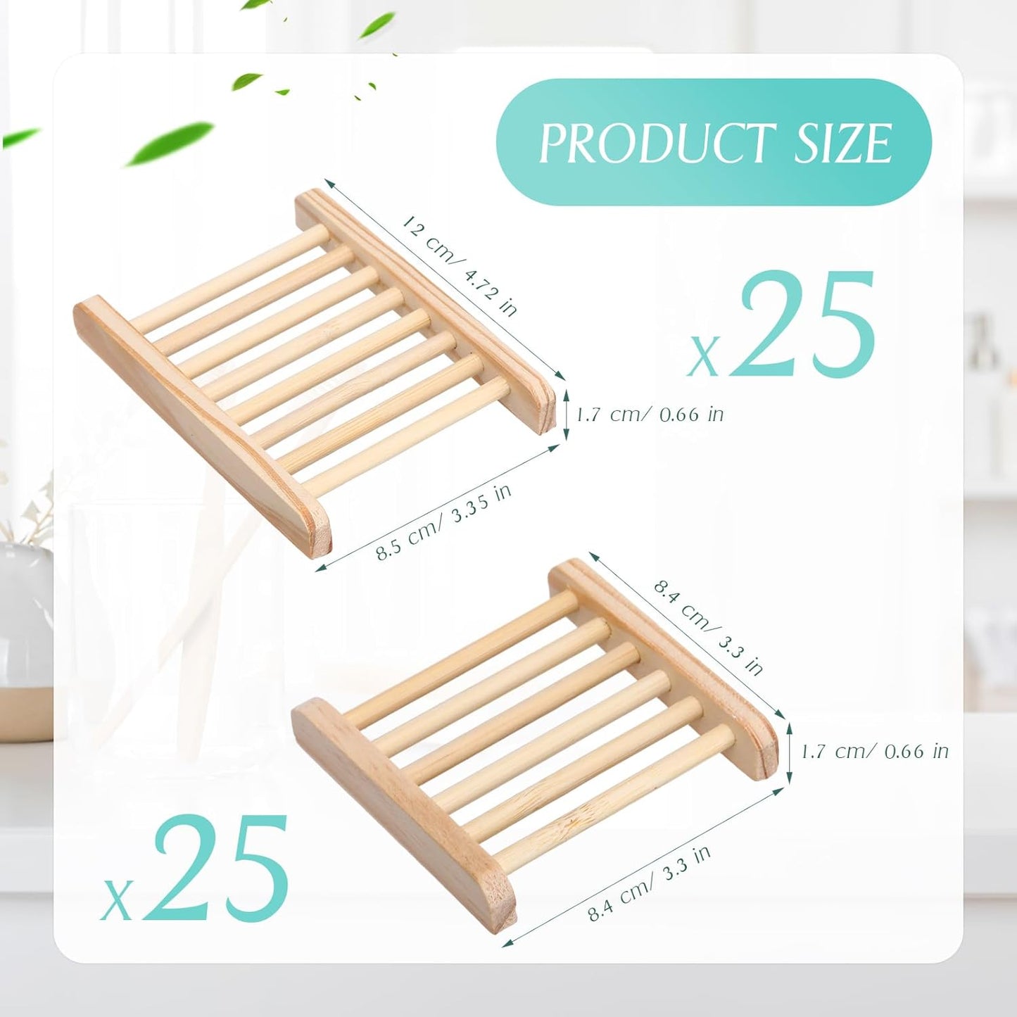 Sawysine 50 Pcs Bamboo Soap Holder Bulk Wood Soap Dish Bathroom Wooden Tray Saver Hand Craft Bathtub Self Draining Dish for Bar Kitchen, Gifts for Christmas, 2 Sizes(Wood Color)